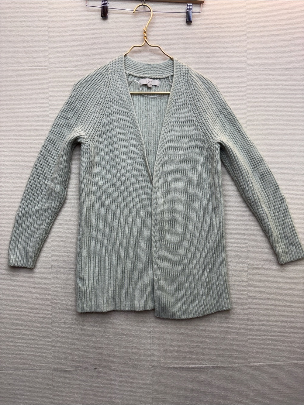 LOFT | small Open-Front Ribbed Cardigan - Sage Green